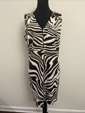 Michael Kors Brown and White Zebra-Print V-Neck Mini Dress